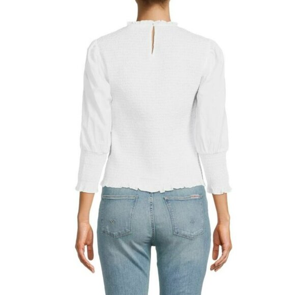 Veronica Beard Kali Smocked White Top Long Puff Sleeve Casual Blouse Size 10 - Picture 2 of 15